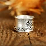 Dandelion Flower Spinner Silver Ring