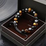 Triple Protection Bracelet-Genuine Tigers Eye Agate and  Black gallstone-The Perfect Gift