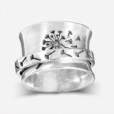 Dandelion Flower Spinner Silver Ring