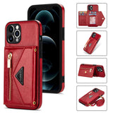 Triangle Crossbody Zipper Wallet Card Leather Case For iPhone( 6-13pro max )